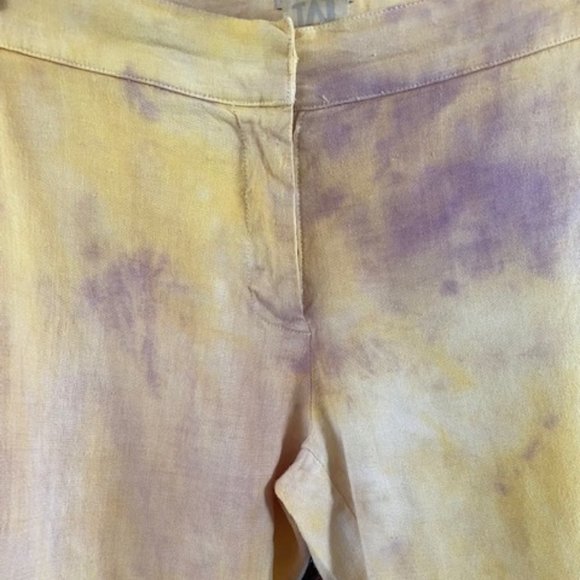THE PEOPLE OF THE LABYRINTHS Low rise linen yellow and purple tiedye flared pant - Picture 6 of 6